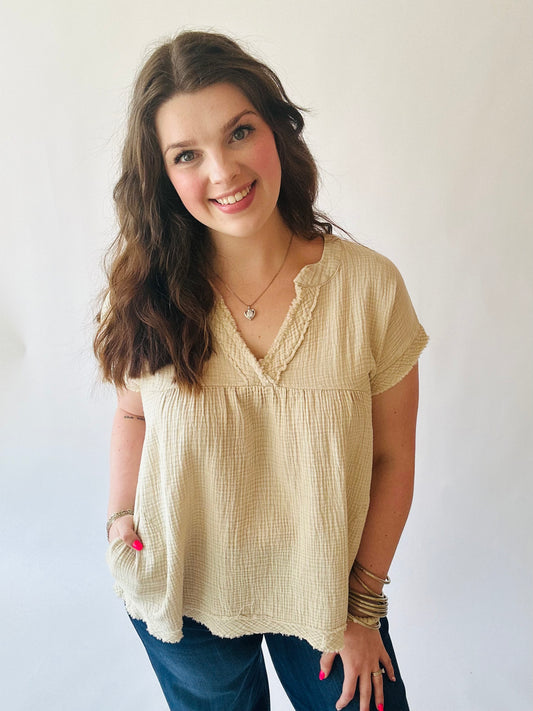 Washed Gauze Top - Sand Beige