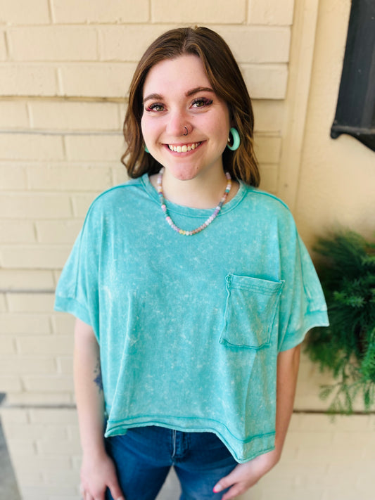 Mineral Washed Oversized Top - Green