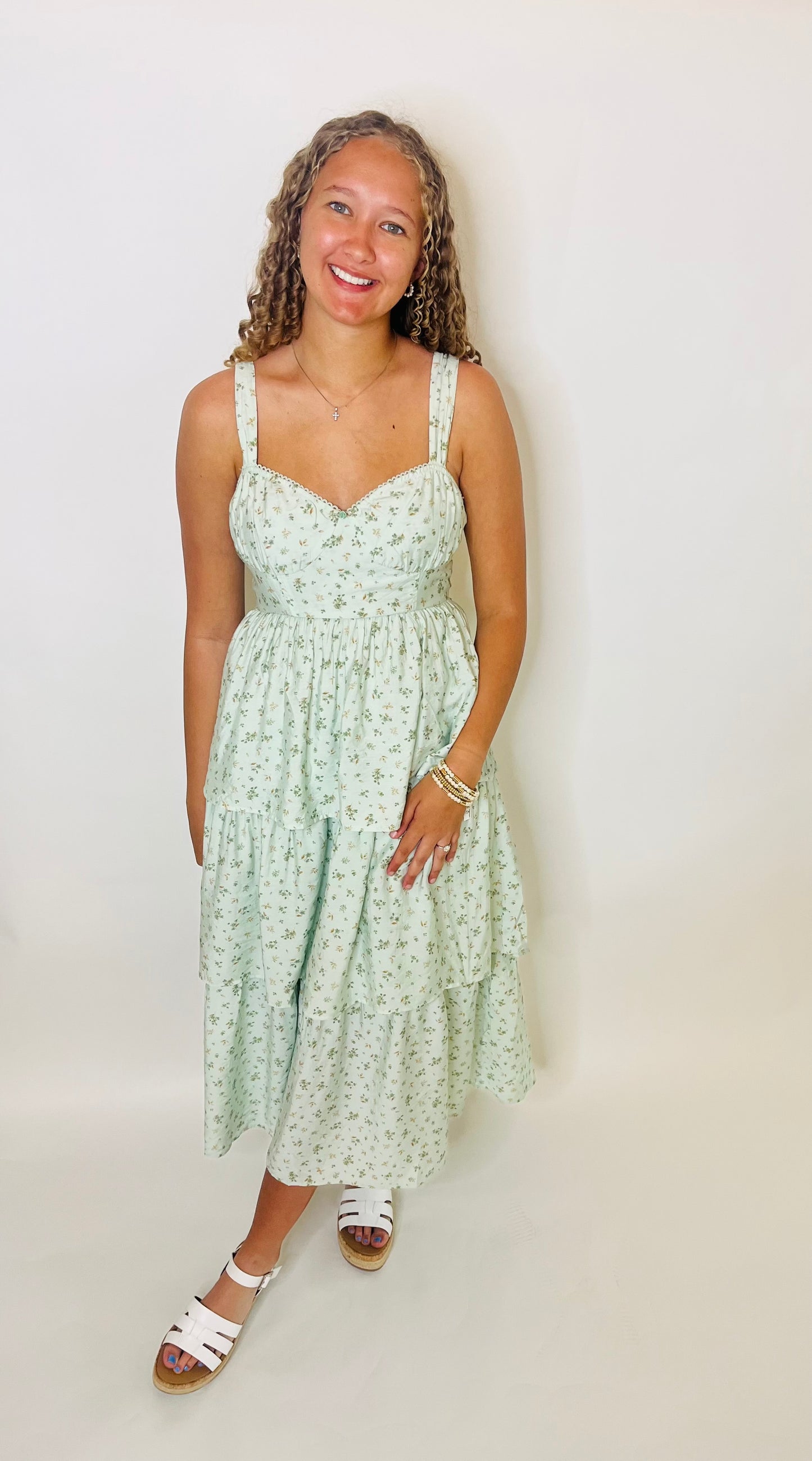 Floral Sleeveless Corset Ruffle Tiered Midi Dress