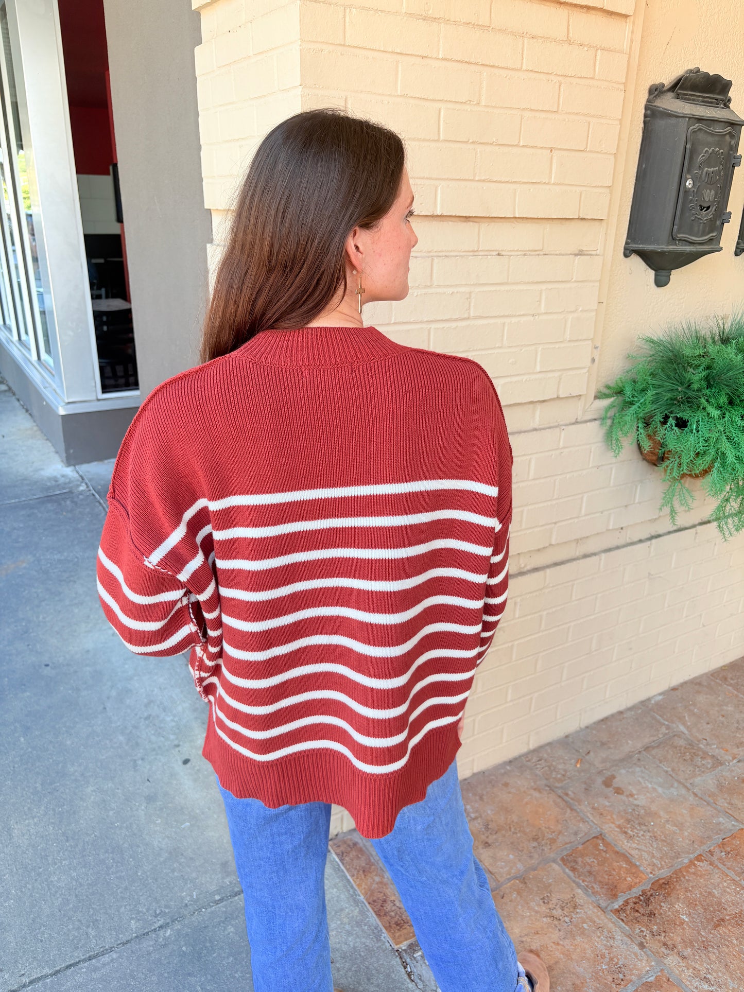 Striped Oversized Sweater - Rust