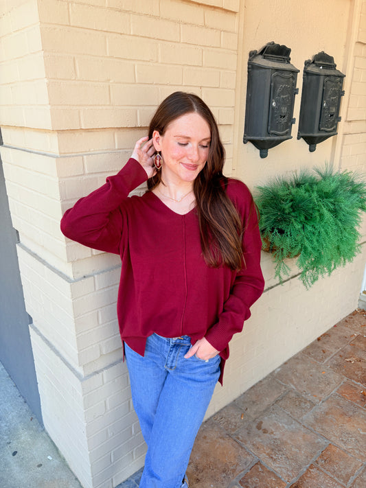 Super Soft Front Seam Sweater - Cabernet
