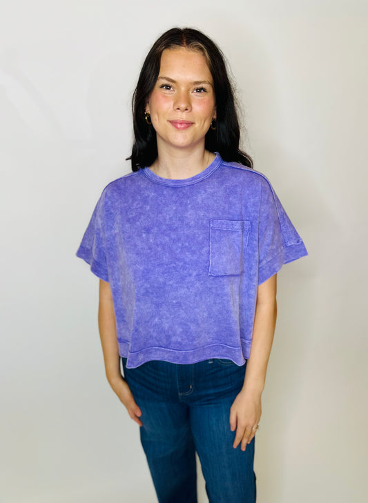 Washed Oversized Crop Tee - Violet