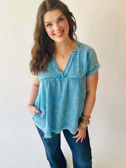 Washed Gauze Top - Deep Sky
