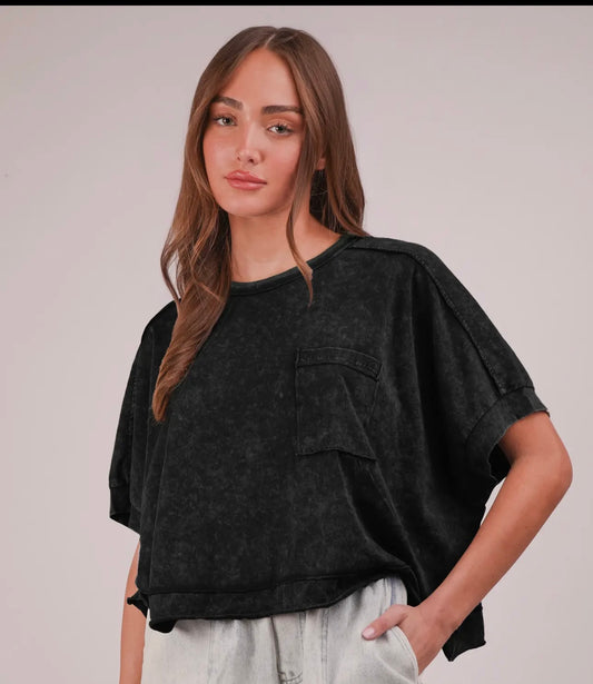 Mineral Washed Oversized Top - Black