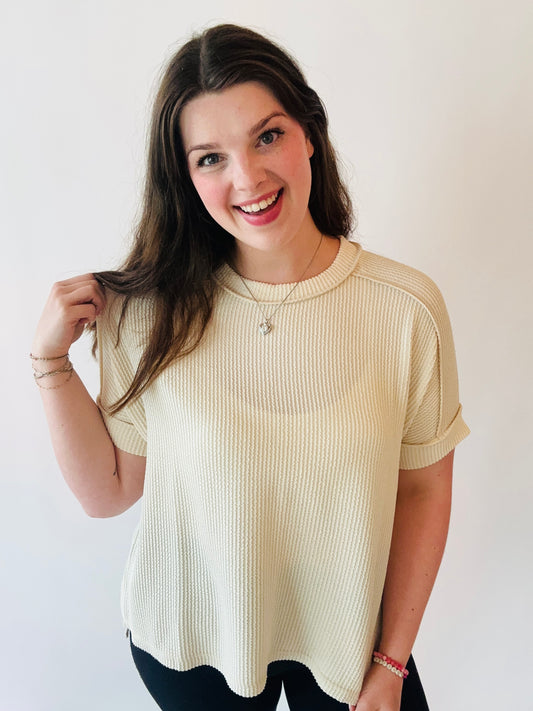 Corded Ribbed Top - Cream