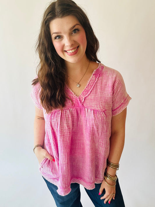 Washed Gauze Top - Bright Mauve