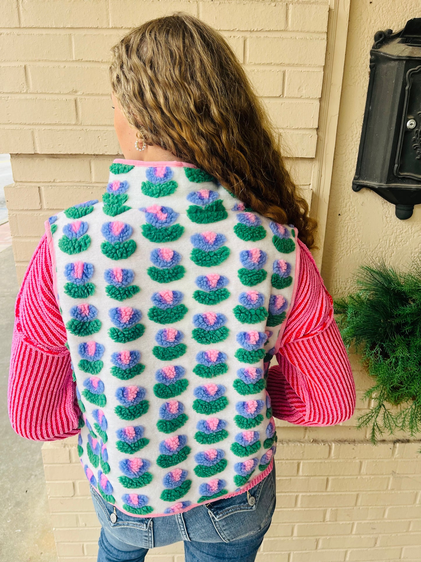 Textured Bow & Floral Printed Vest