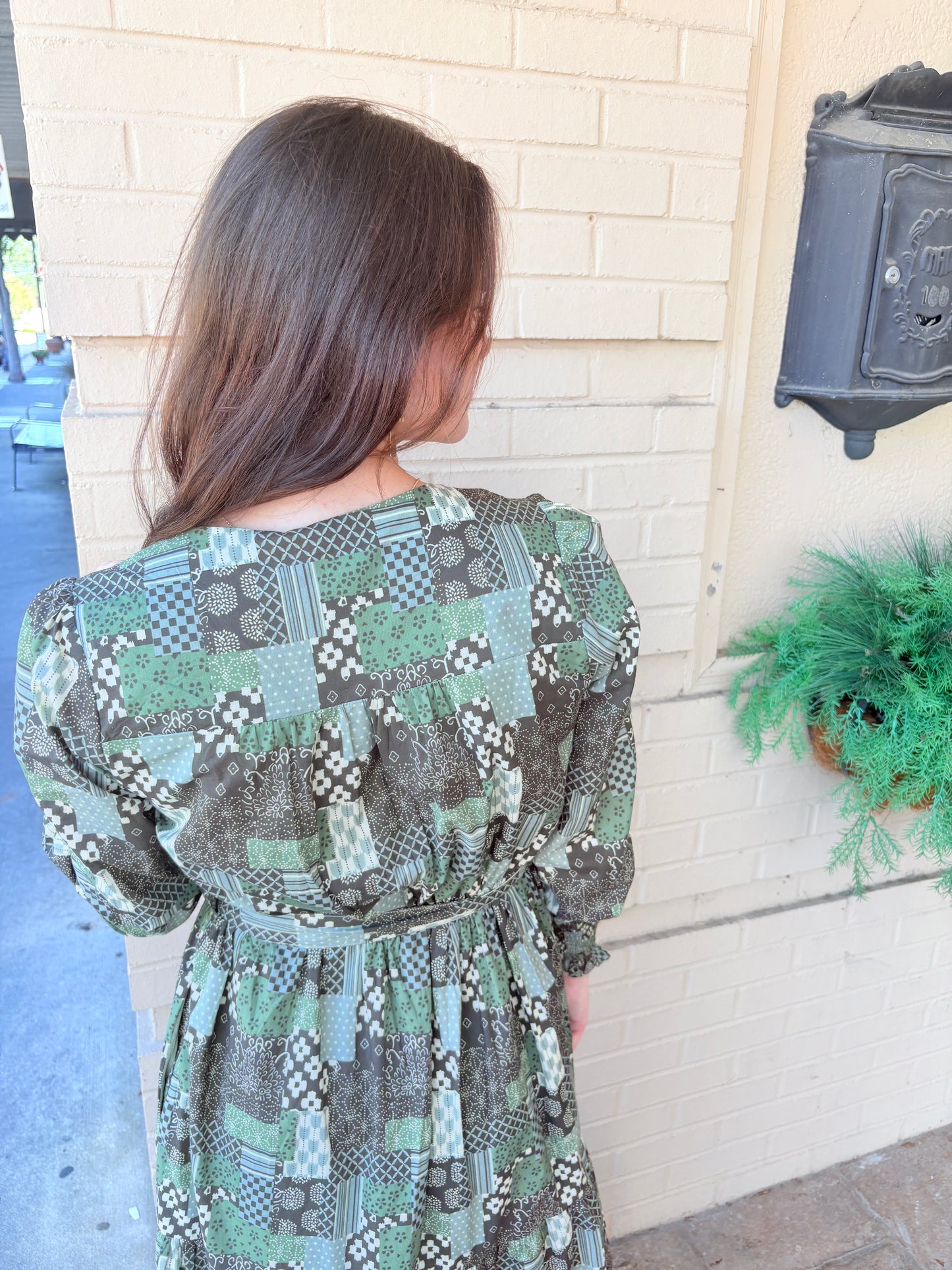 Cotton Patchwork Embroidered Maxi Dress - Olive Multi