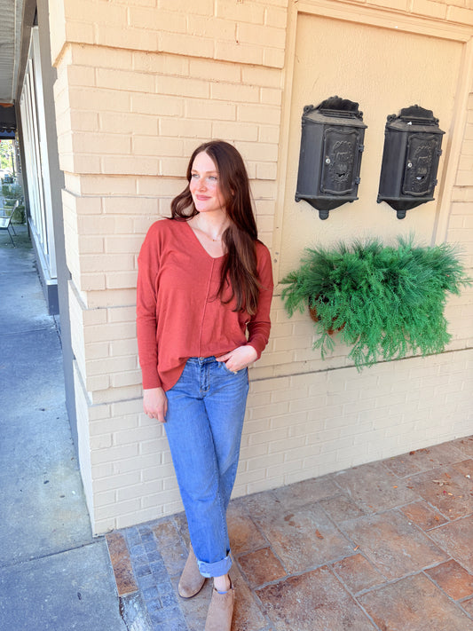 Super Soft Front Seam Sweater - Rust