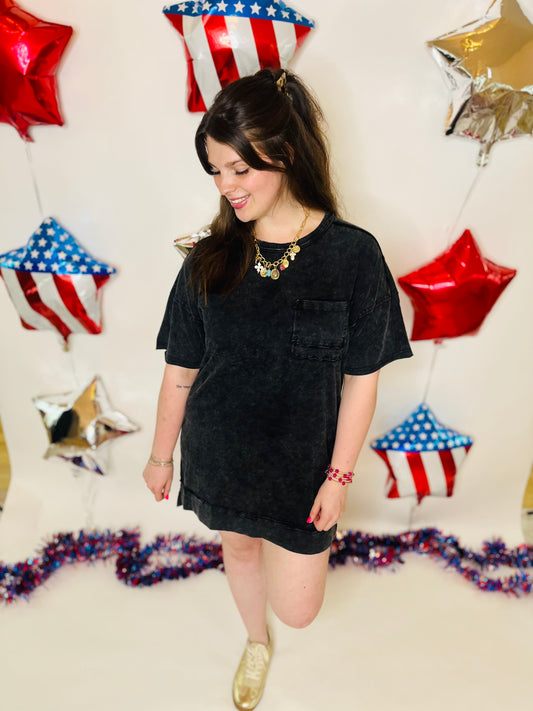 Mineral Washed Shift Dress - Black