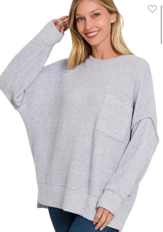 Brushed Melange Oversized Pocket Sweater