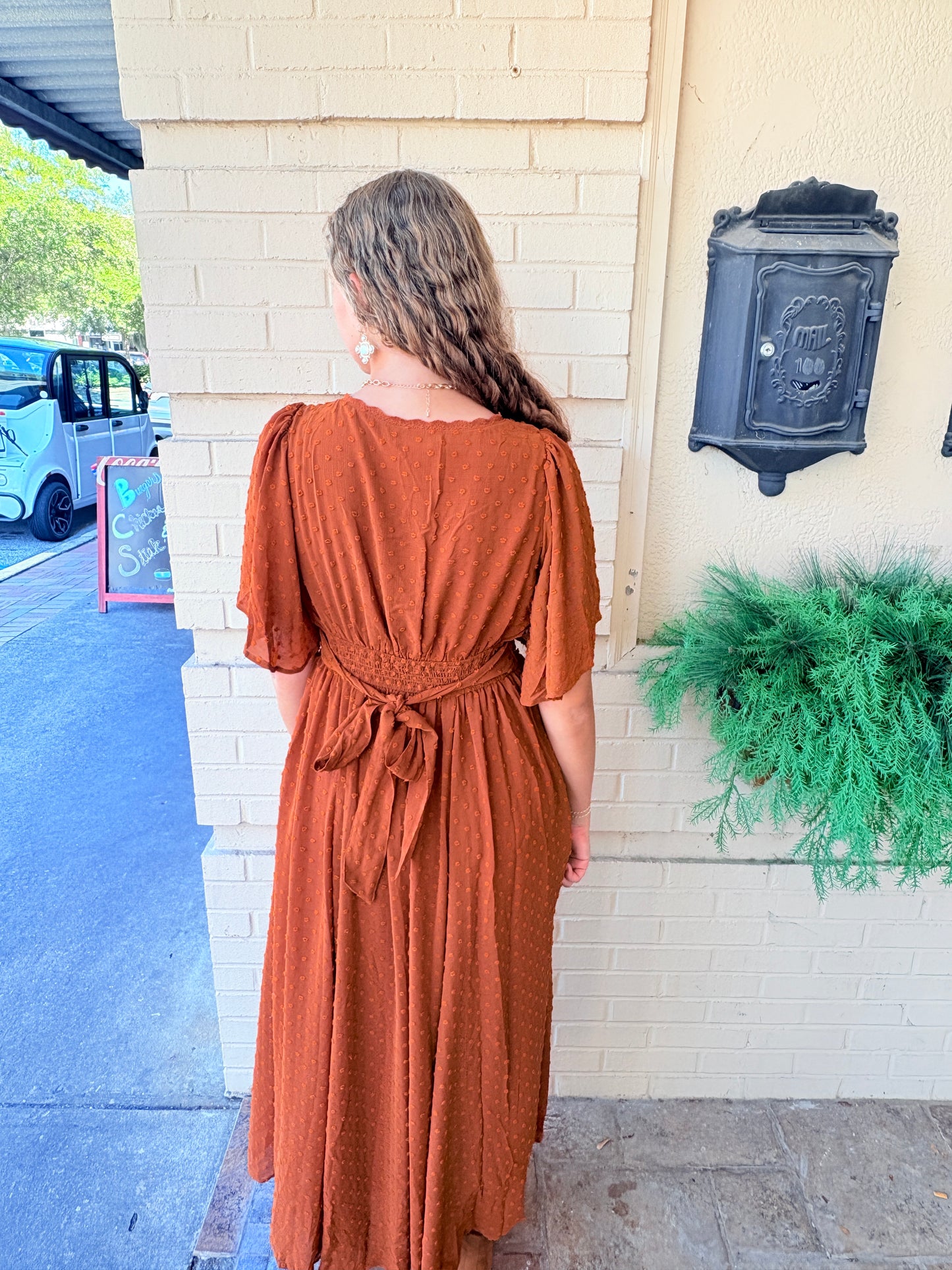 Swiss Dot Lace Maxi Dress - Camel