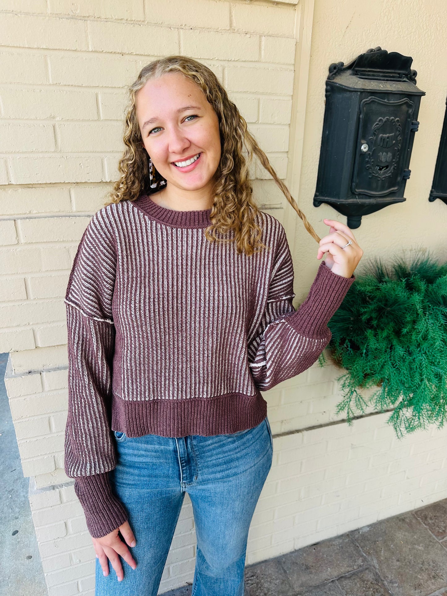 Striped Sweater Top - Chocolate
