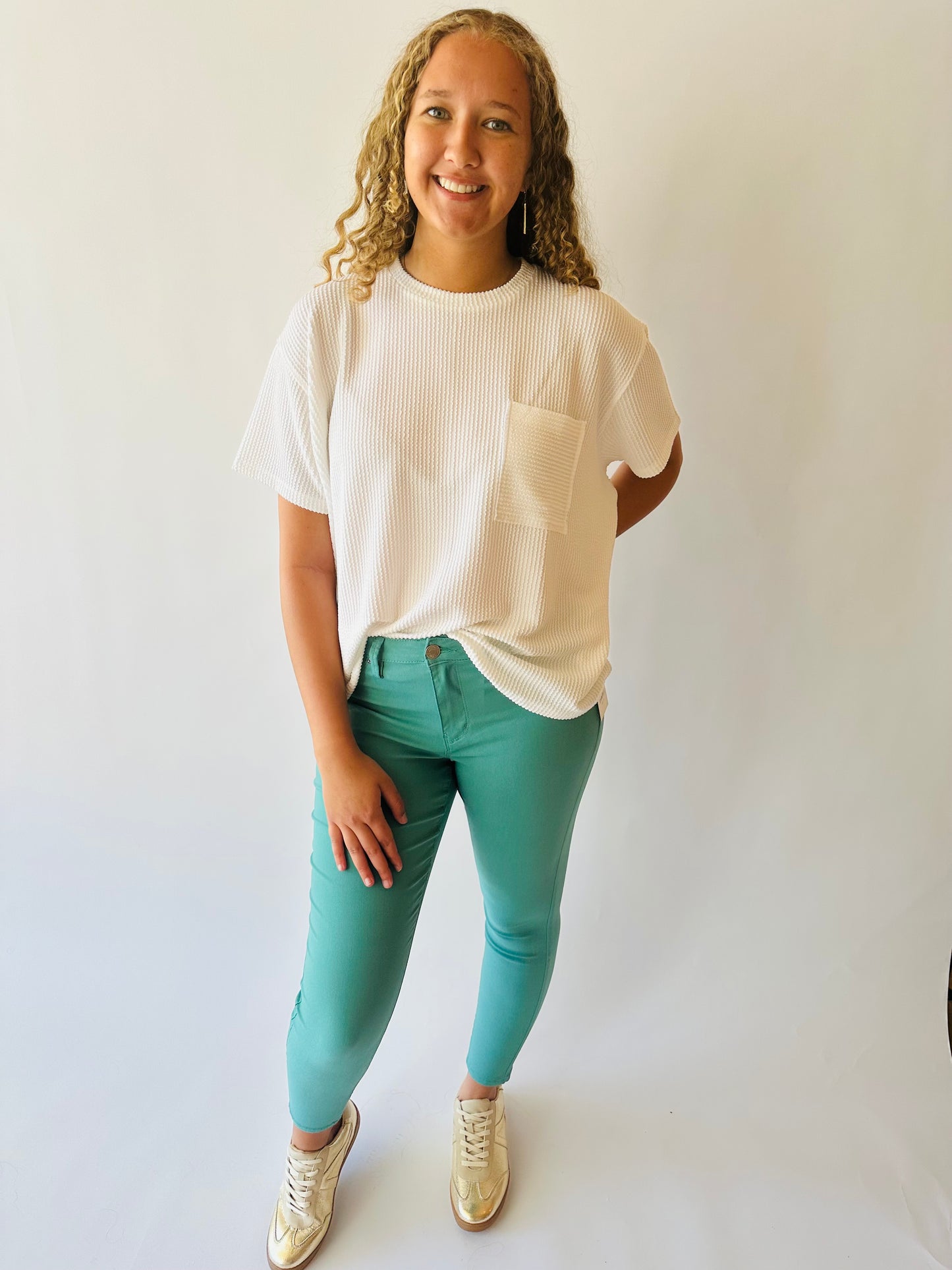 Corded Ribbed Pocket Top - Off White