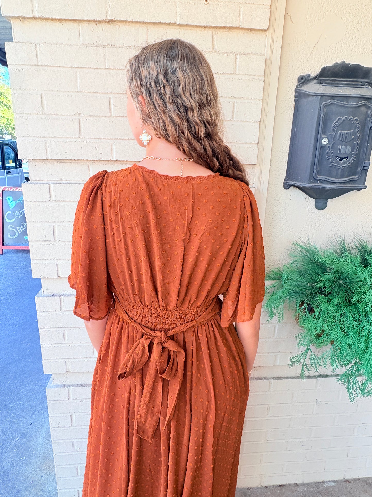 Swiss Dot Lace Maxi Dress - Camel