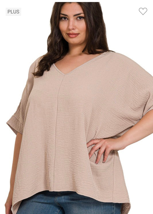 Plus Airflow V-Neck Dolman Top - Ash Mocha