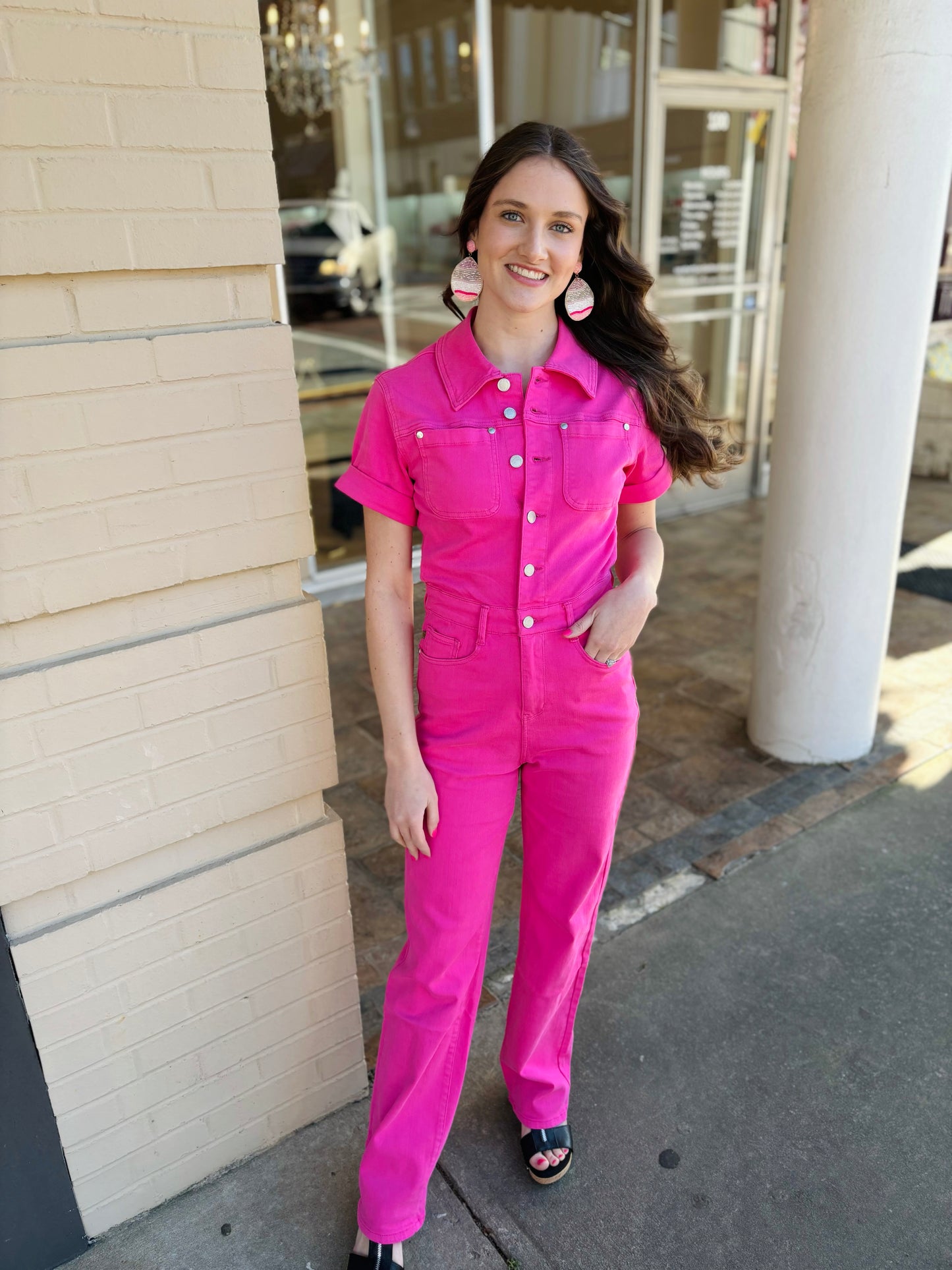 Judy Blue Short Sleeve Jumpsuit - Hot Pink