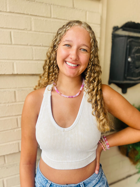 Washed Seamless Racerback Tank - Sand Beige