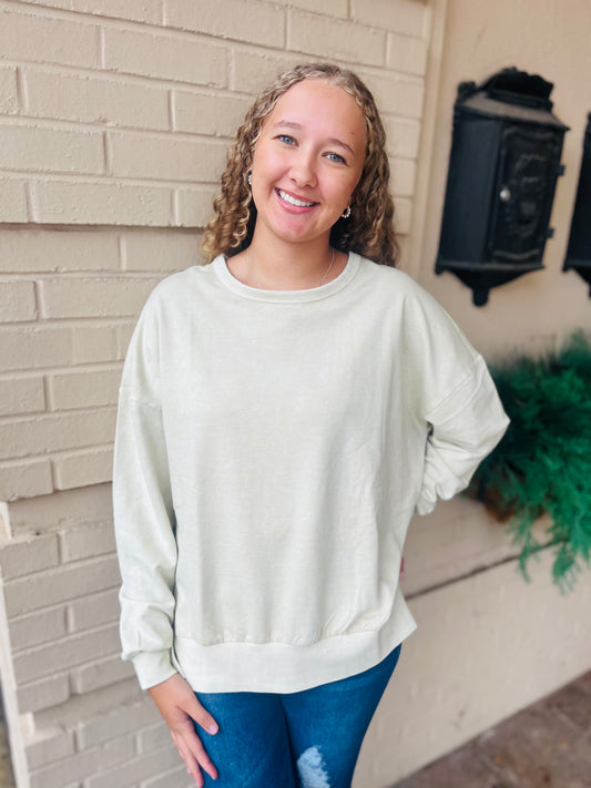 Washed Side Slit Pullover - Oatmeal