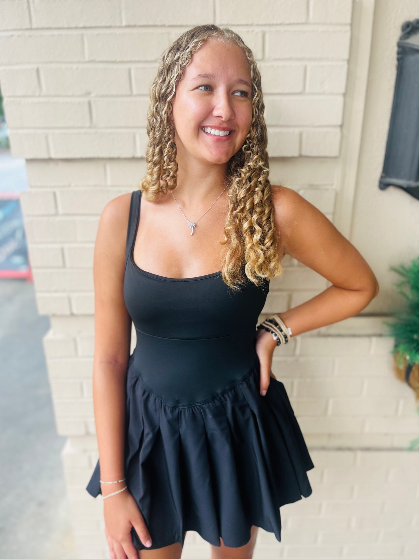 Pleated Activewear Dress - Black