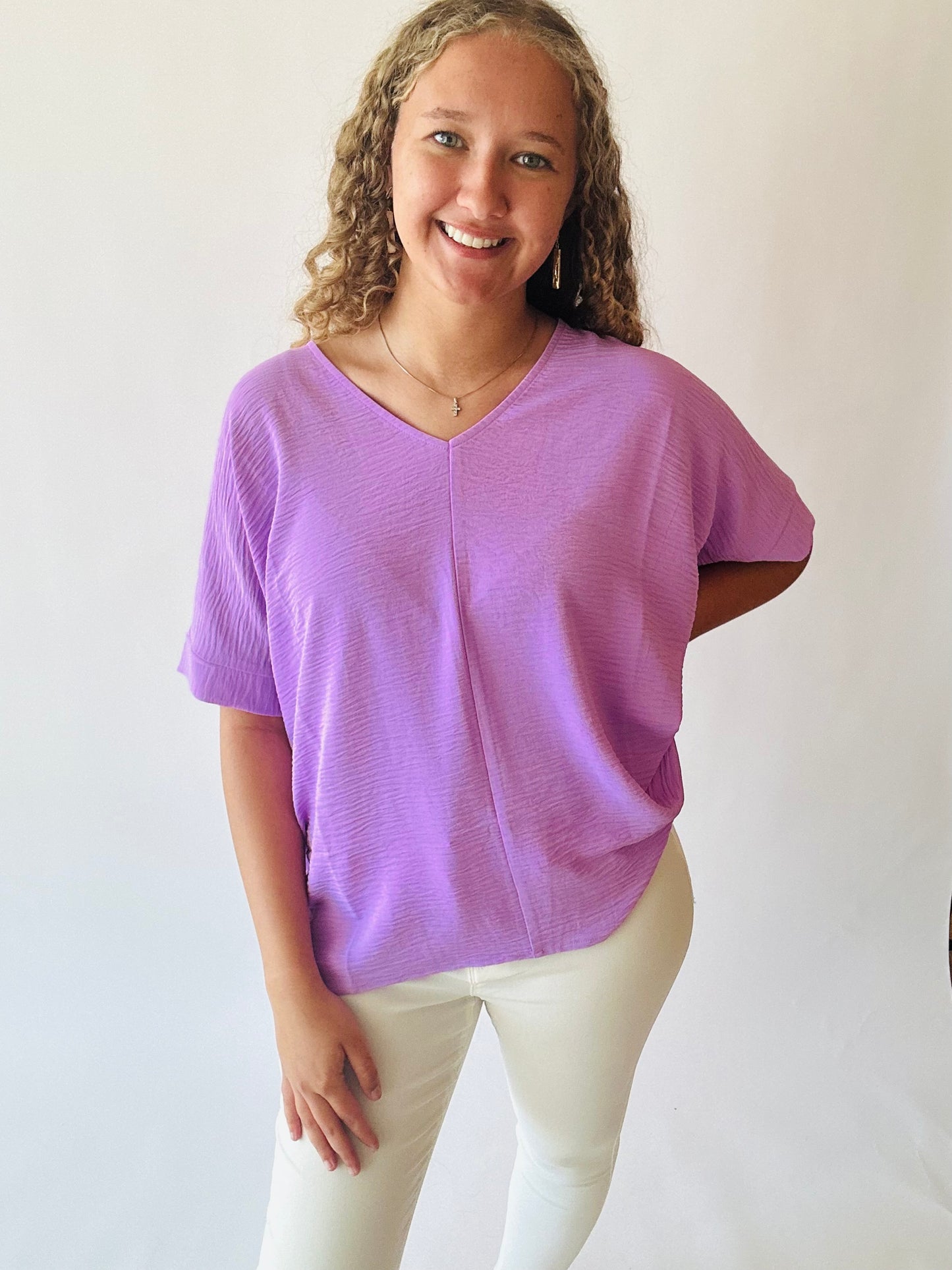 Plus Airflow V-Neck Dolman Top - Lavender