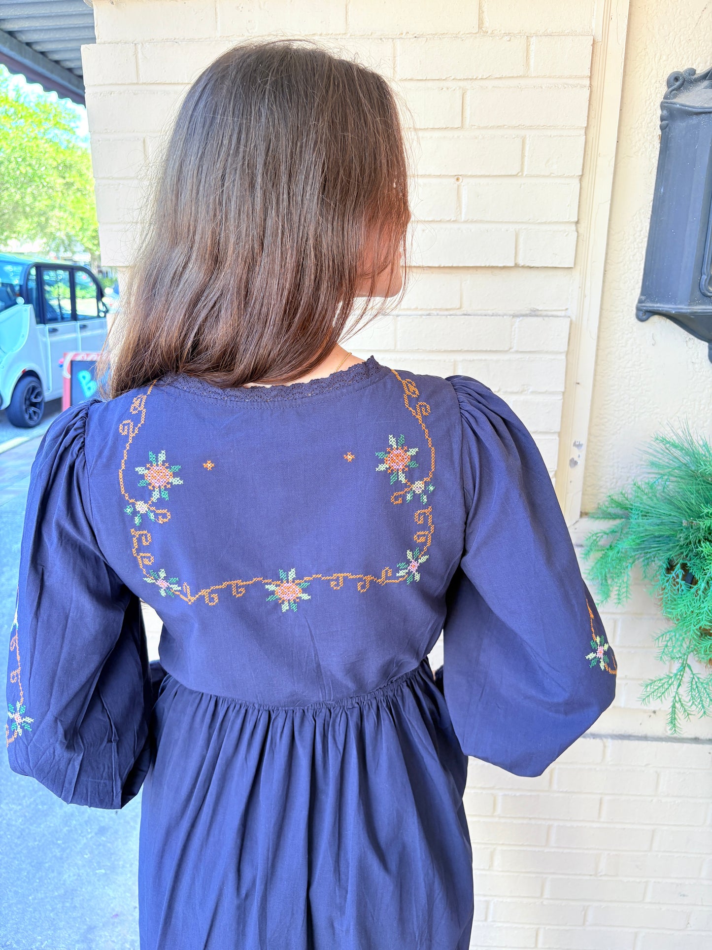 Embroidered Cotton Mini Dress - Midnight
