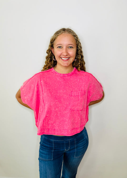 Mineral Washed Oversized Top - Pink