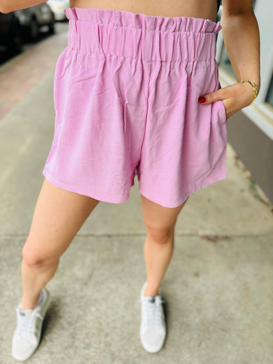 Linen Paperbag Shorts - Pink
