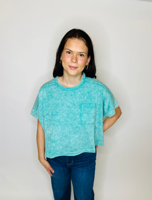 Washed Oversized Crop Tee - K Green