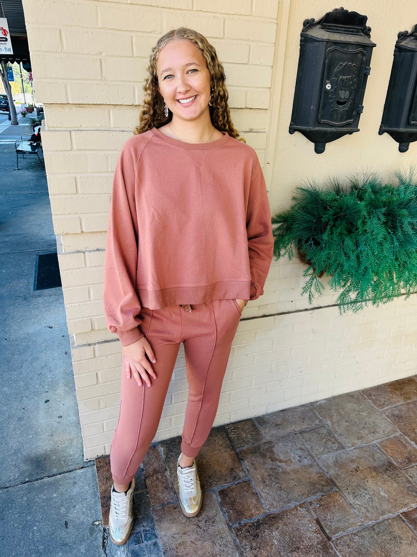 Garment Washed Raglan Sweatshirt - Clay