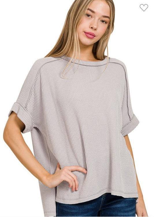 Corded Ribbed Top - Lt Grey