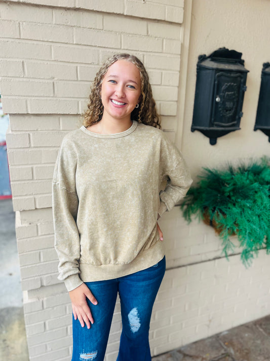 Washed Side Slit Pullover - Mocha