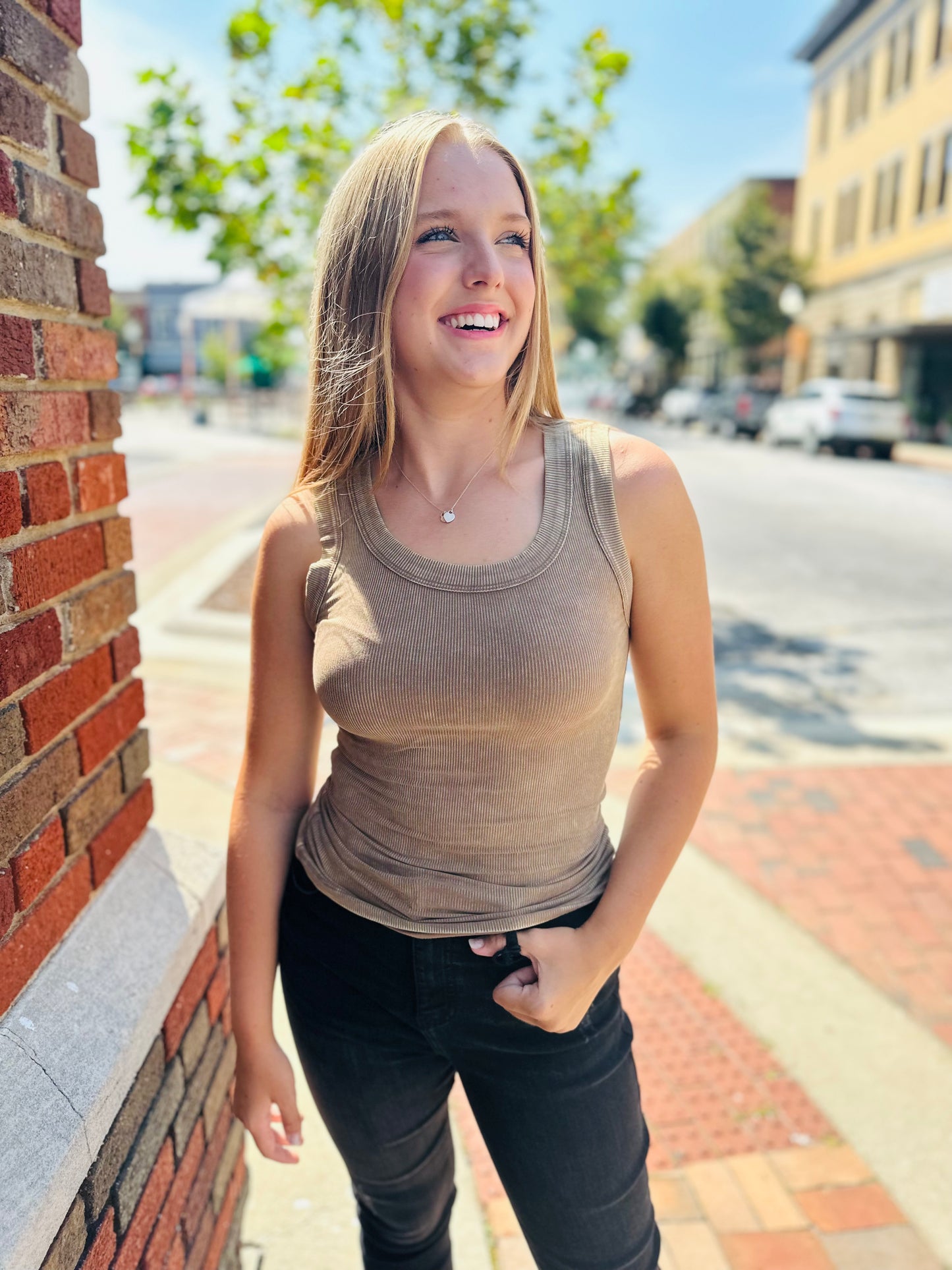 New Obsession Washed Ribbed Scoop Neck Tank