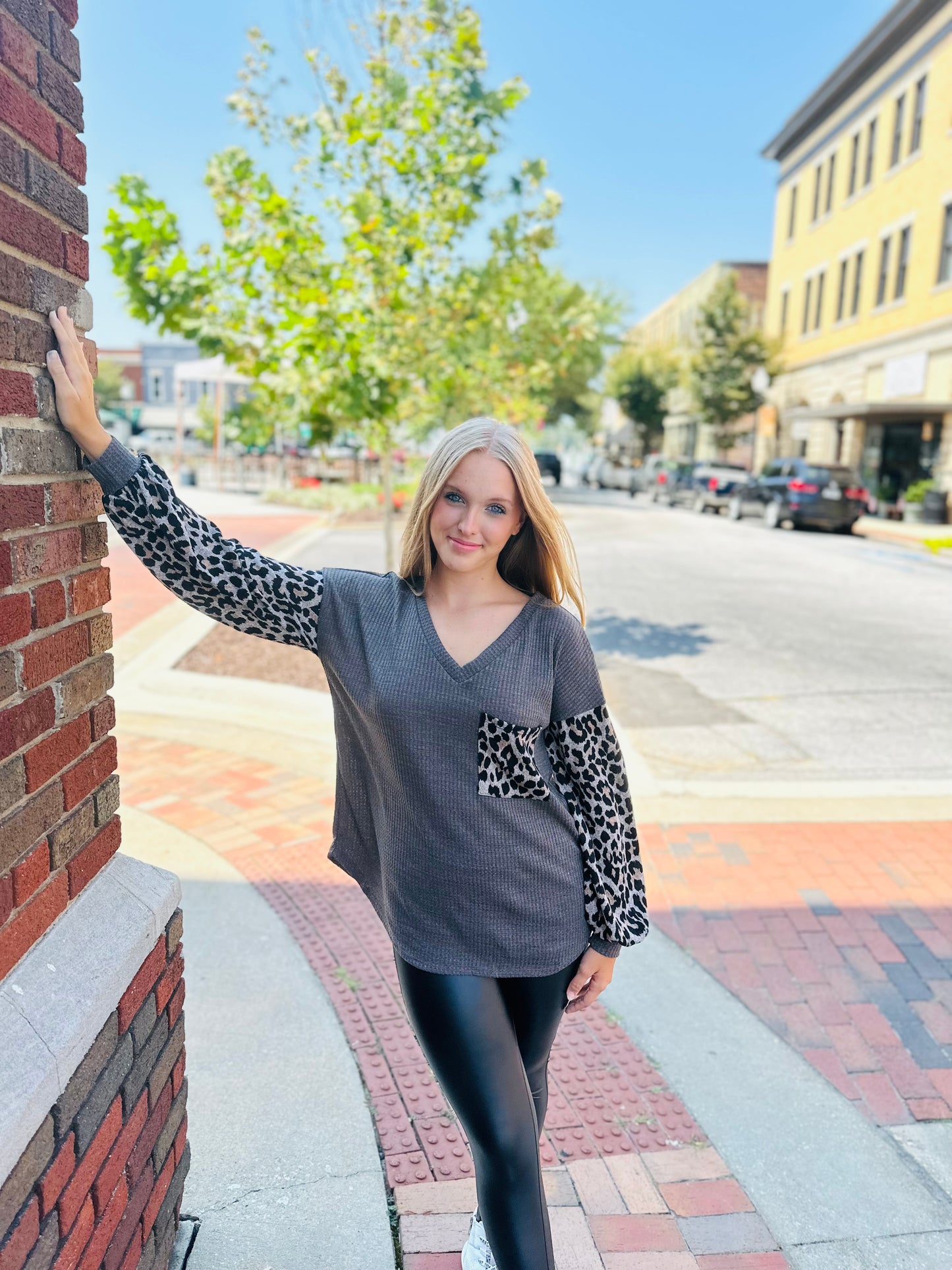 The Party Don’t Stop Mocha Waffle Leopard Top