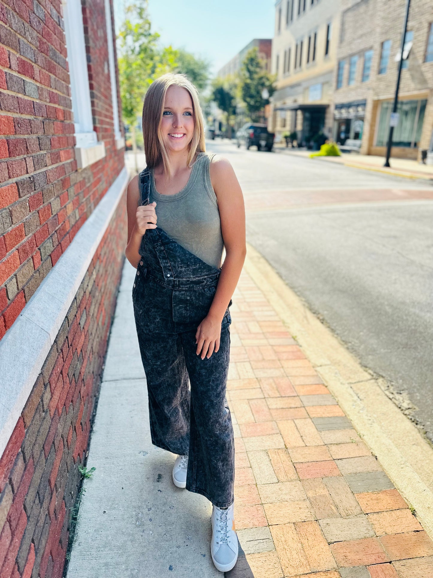 Keep Looking Up Denim Overalls Jumpsuit - Washed Black