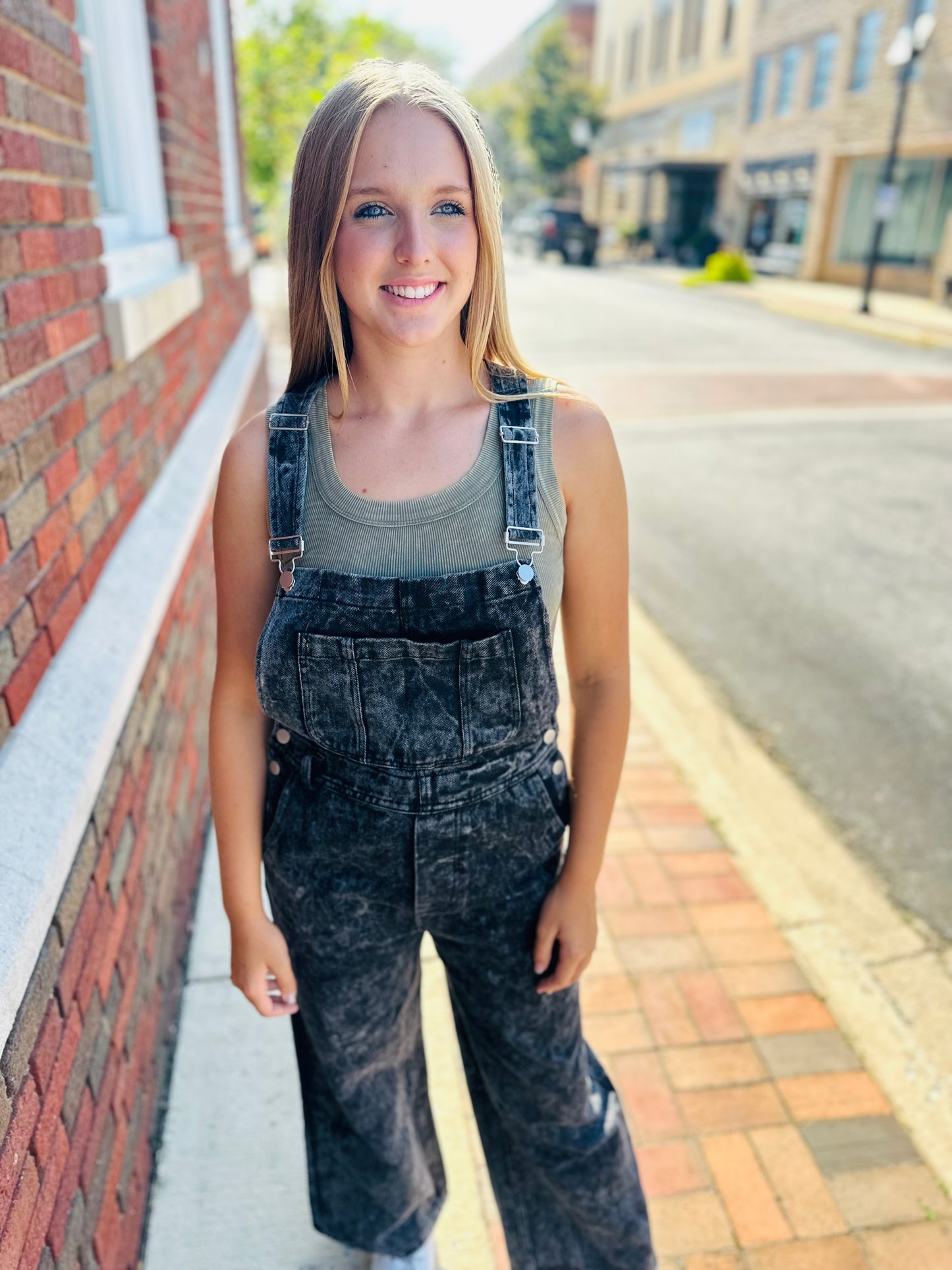 Keep Looking Up Denim Overalls Jumpsuit - Washed Black
