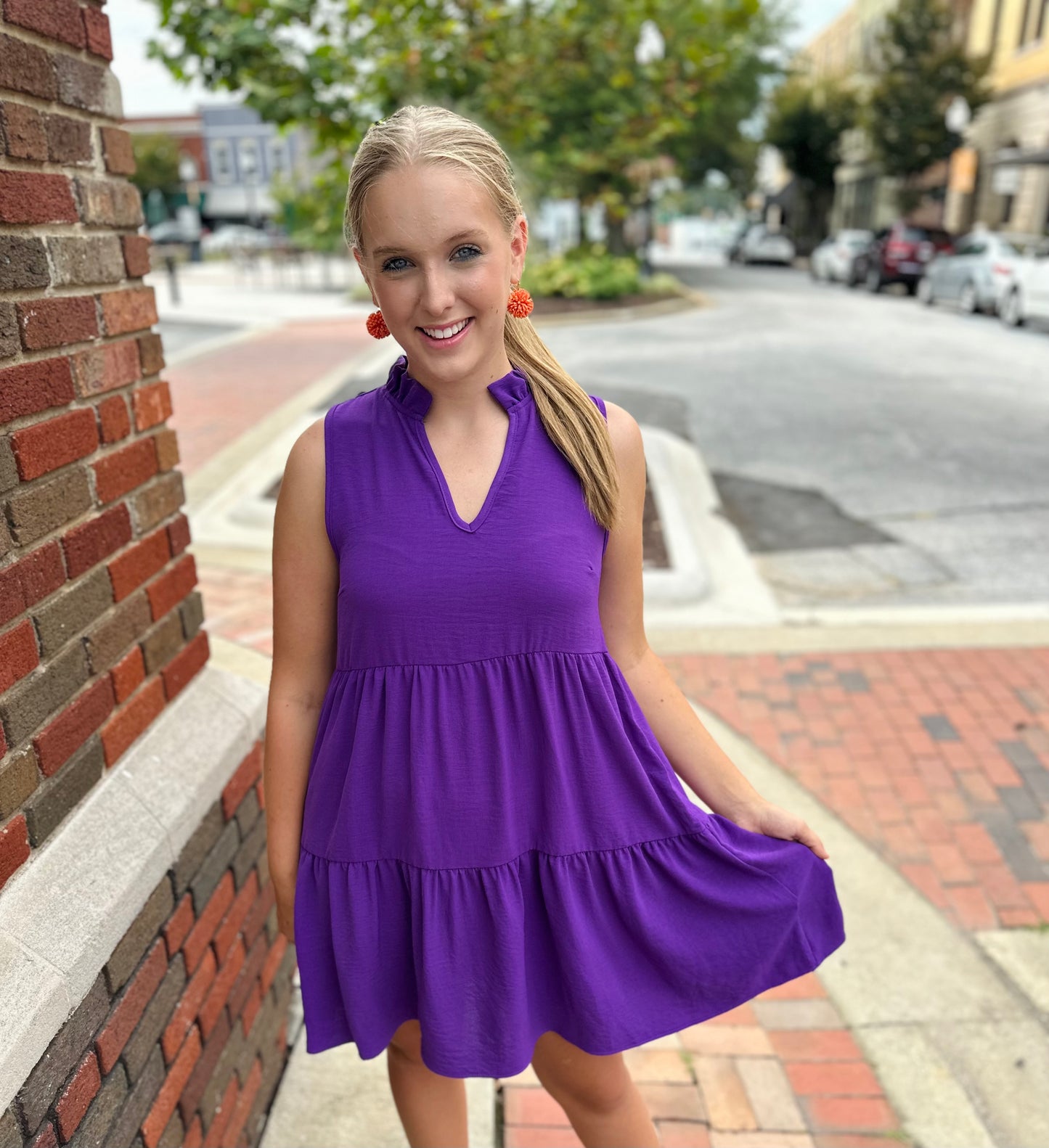 Purple Reign V-Neck Ruffle Tiered Babydoll Dress