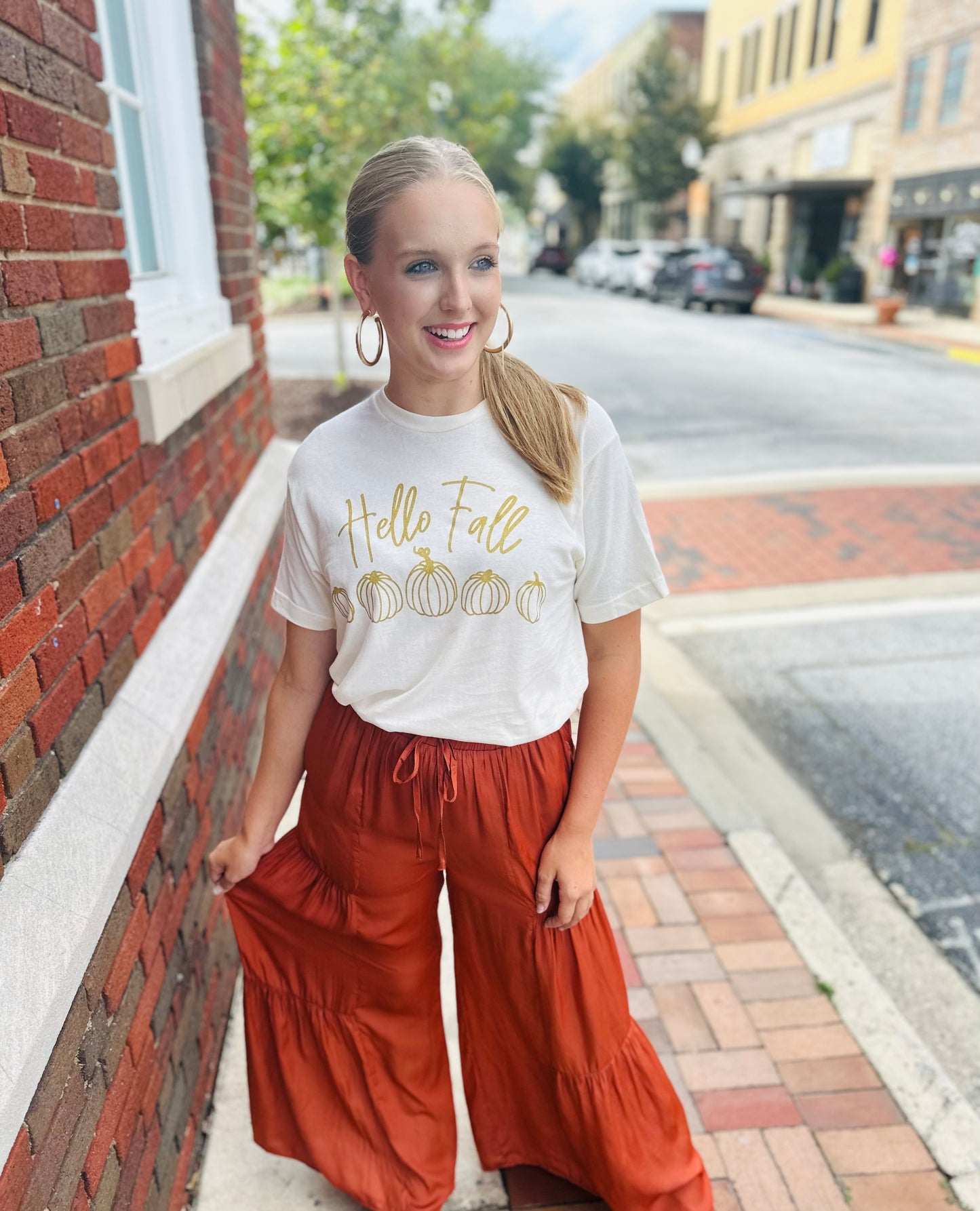 Hello Fall Shimmer Pumpkin Graphic Tee