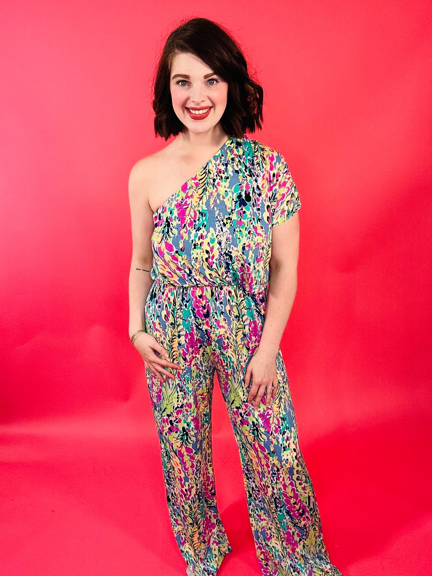 Lead Me Away Floral One Shoulder Jumpsuit