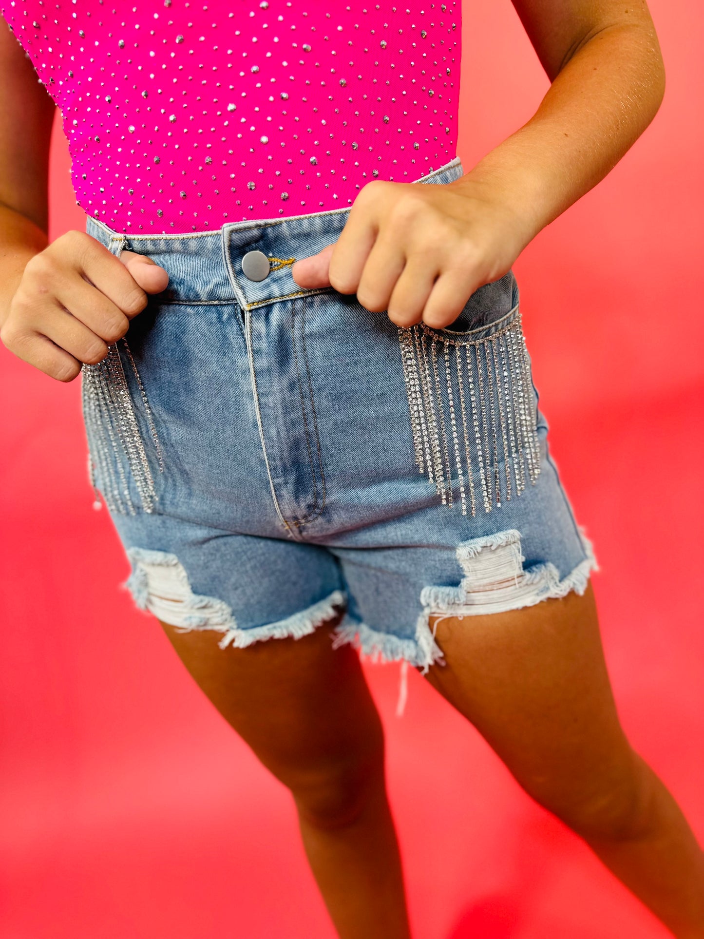 Bedazzle Me Country Rhinestone Tassel Denim Short