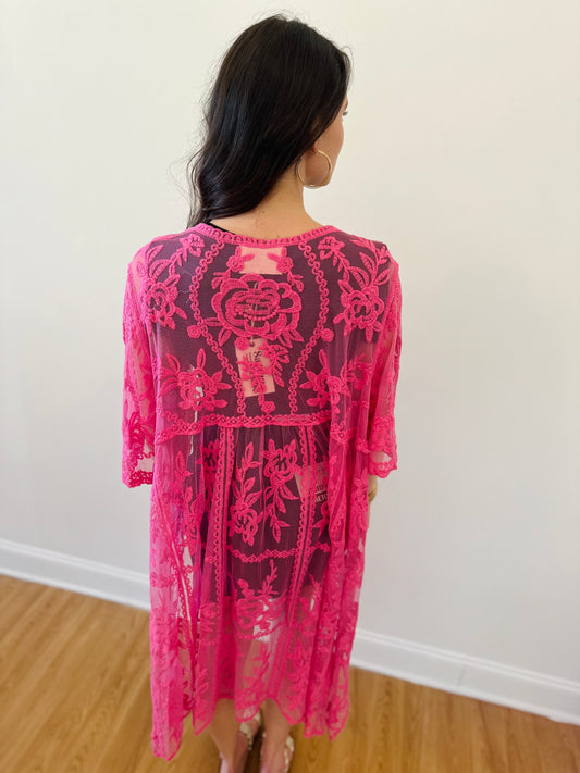 Best Selling Embroidered Kimono - Hot Pink