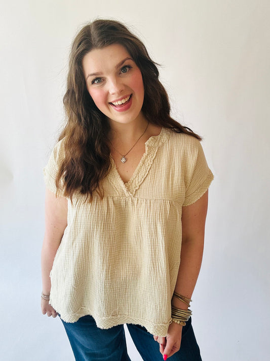 Washed Gauze Top - Sand Beige