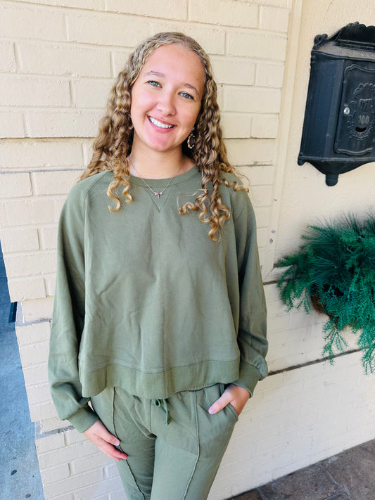 Garment Washed Raglan Sweatshirt - Sage