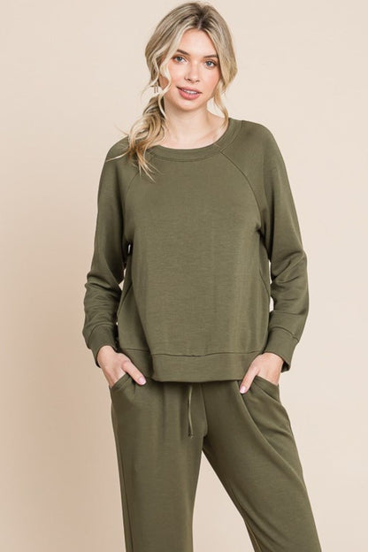 Round Neck Raglan Sleeve Top and Pants Lounge Set ONLINE ONLY