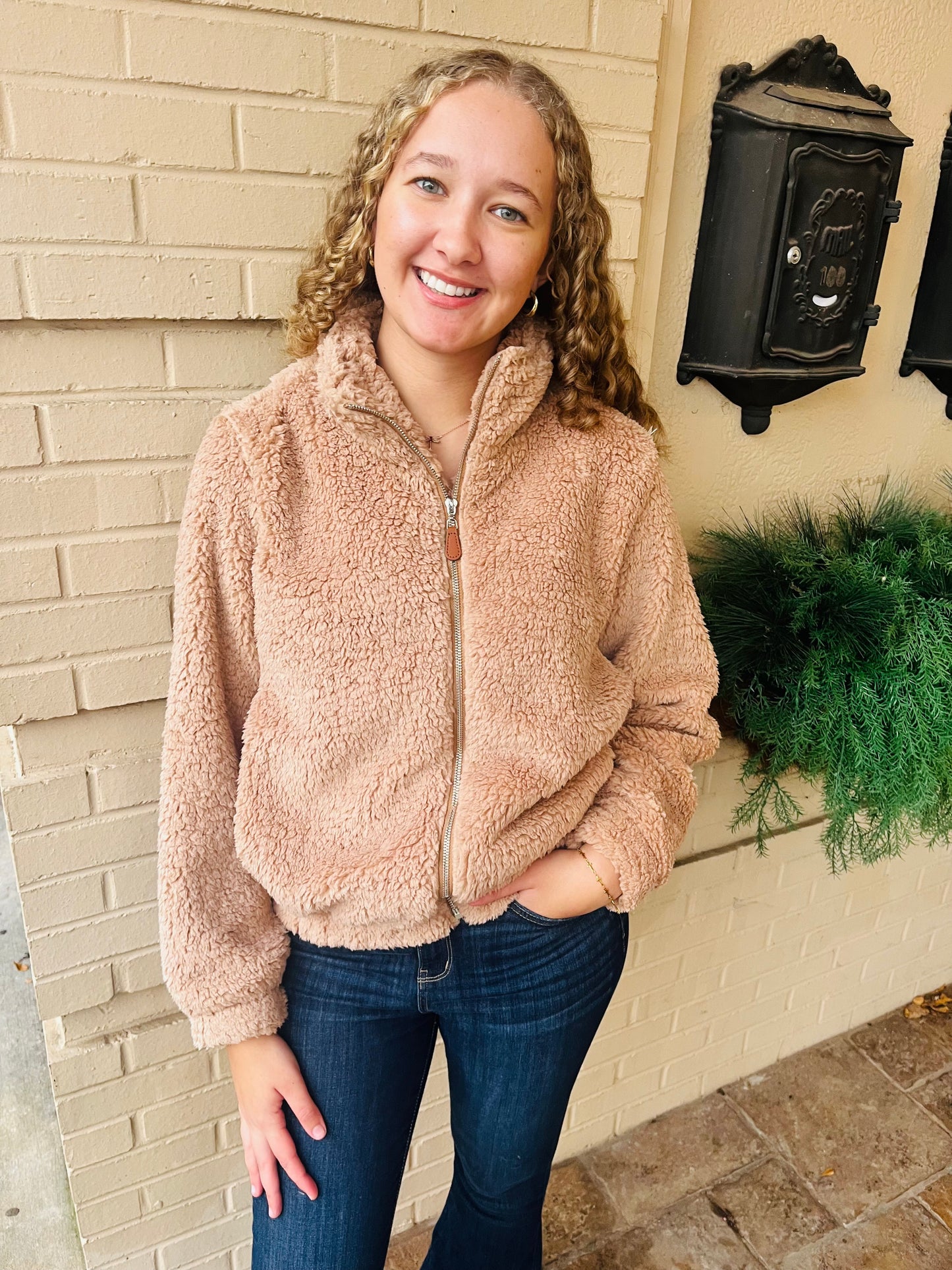 Fleece Zip Up Teddy Jacket - Latte