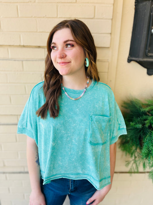 Mineral Washed Oversized Top - Green