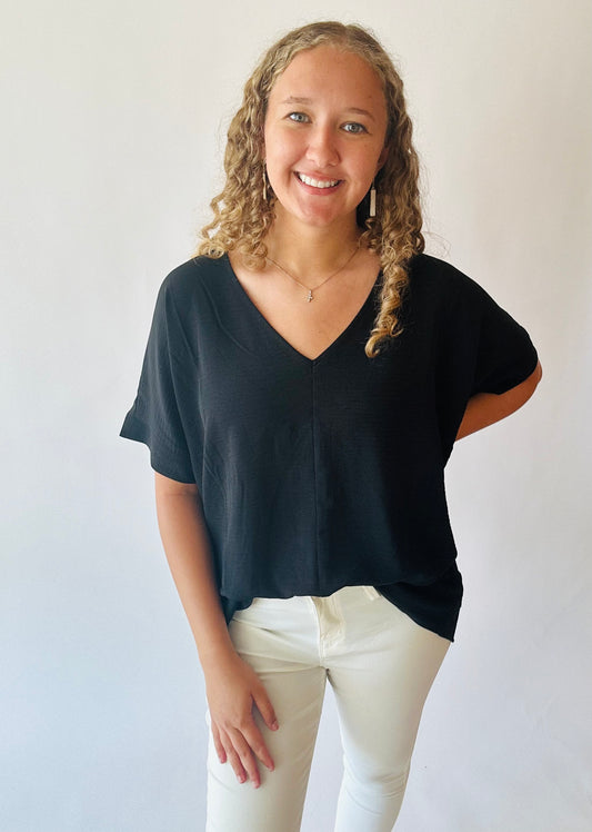 Airflow V-Neck Dolman Top - Black