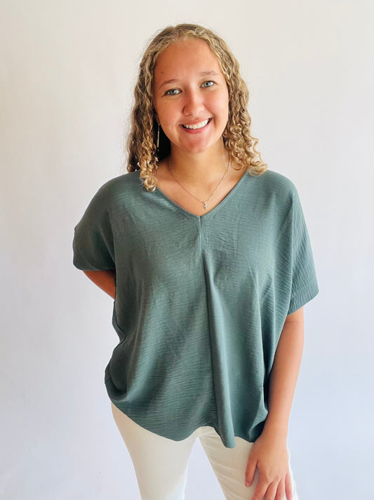 Airflow V-Neck Dolman Top - Ash Jade