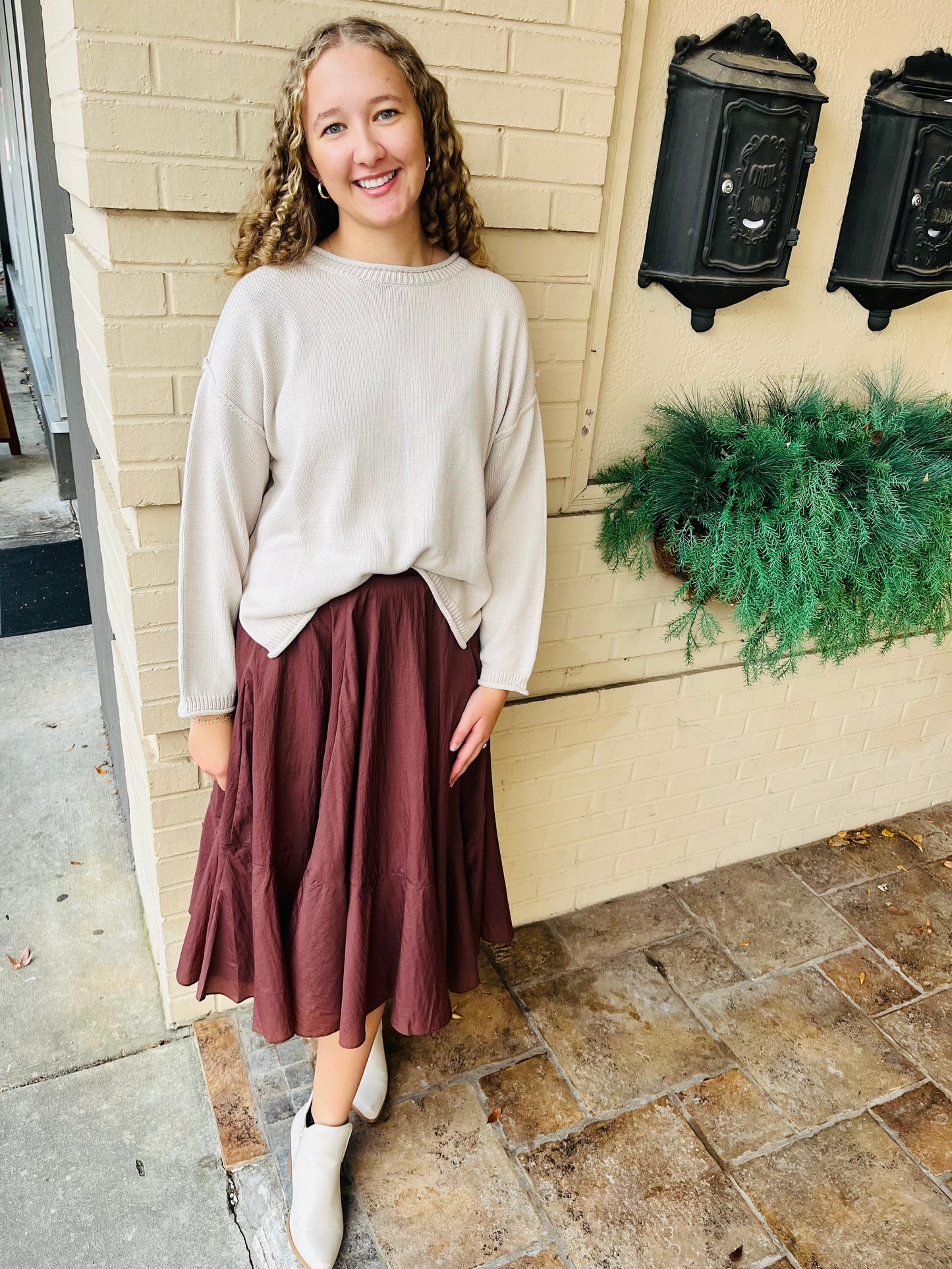 Oversized Side Slit Knit Sweater - Oatmeal