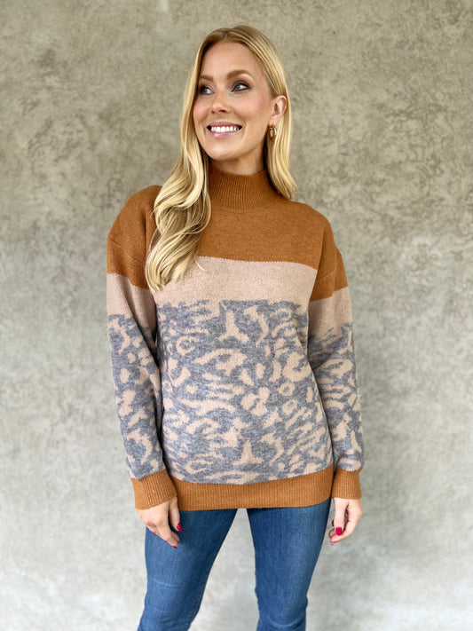 Animal Print Super Soft Mock Neck Sweater